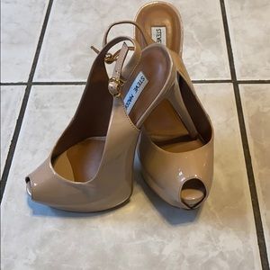 Cream Peep Toe Pumps